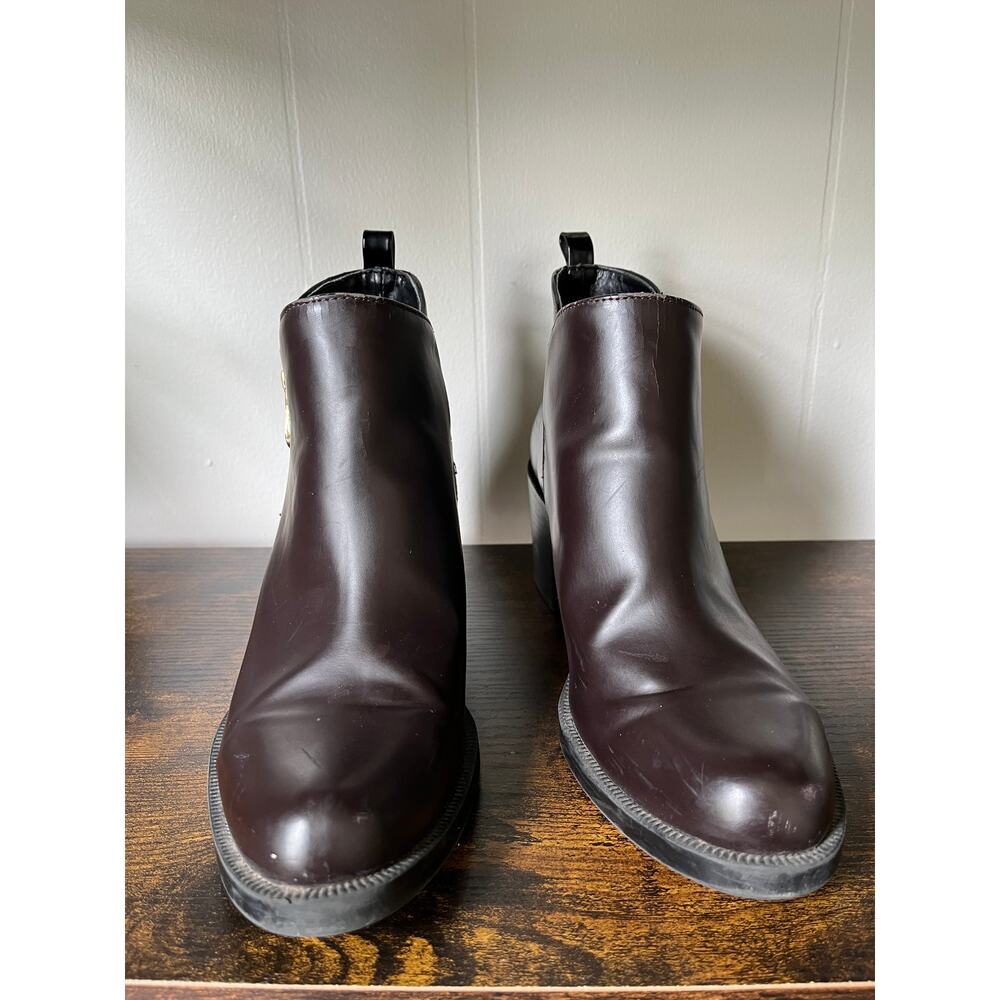 Zara Two Toned Ankle Boots EU 40 US 9 Brown Black‎ Zipper Moto Stacked Heel - Picture 5 of 14